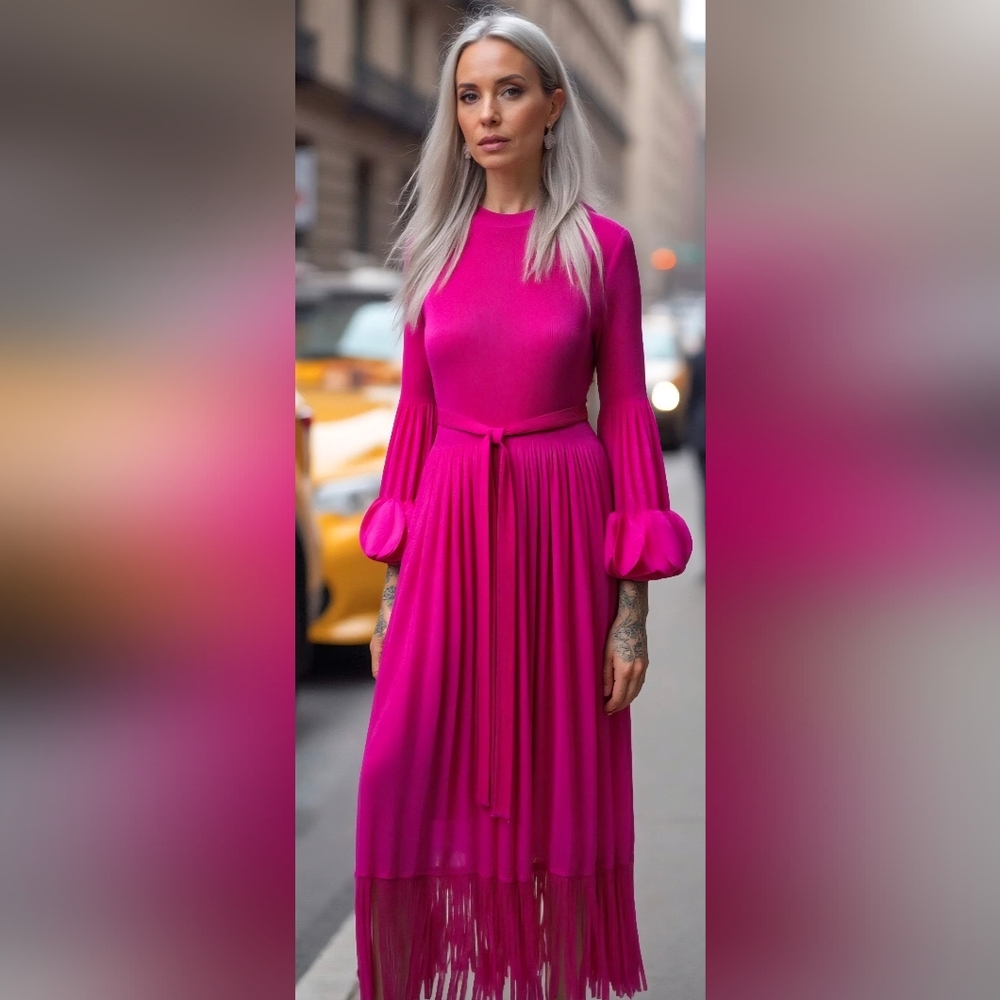Elegant Magenta Long Sleeve Dress